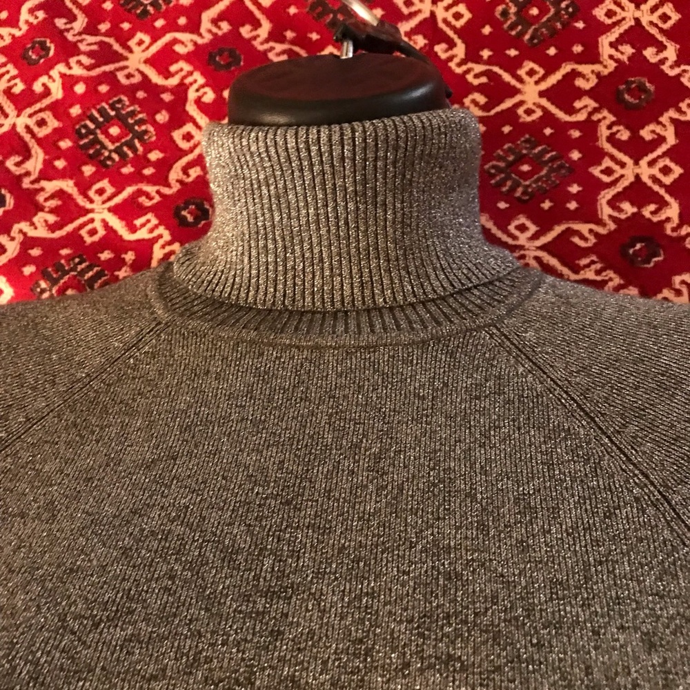 INC  silver Shimmer belted turtleneck tunic sweater dress Sm - Picture 6 of 7